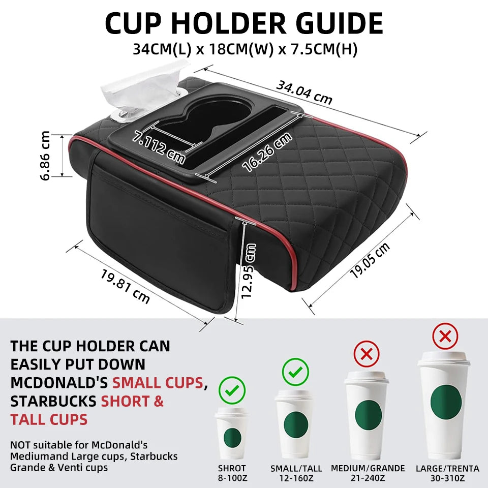 Car Center Console Organizer with Cup Holder & Armrest Cushion Pad