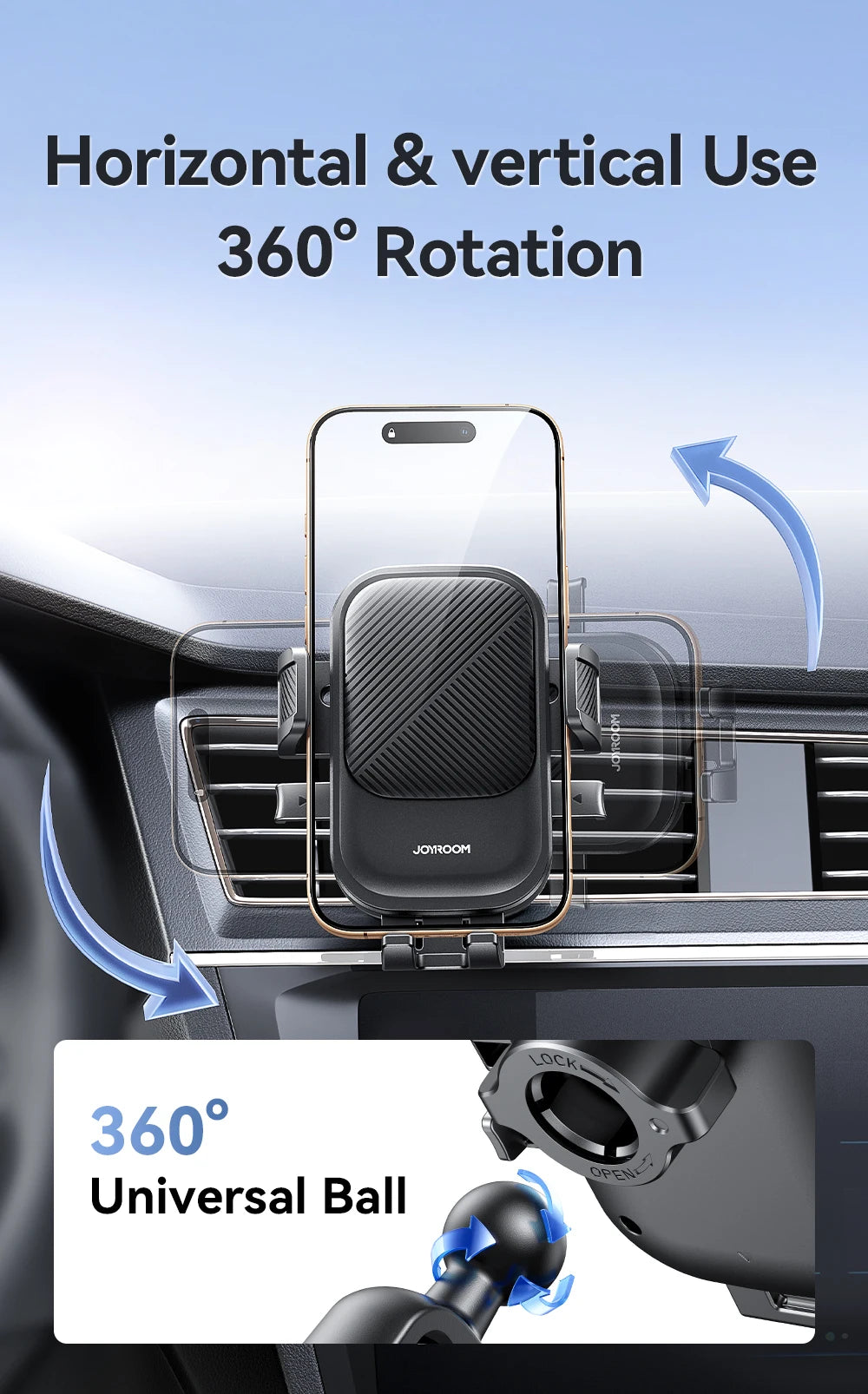 Joyroom 360° Car Phone Mount – Air Vent Holder | One-Hand Operation | Fits 4.7–6.9" Phones