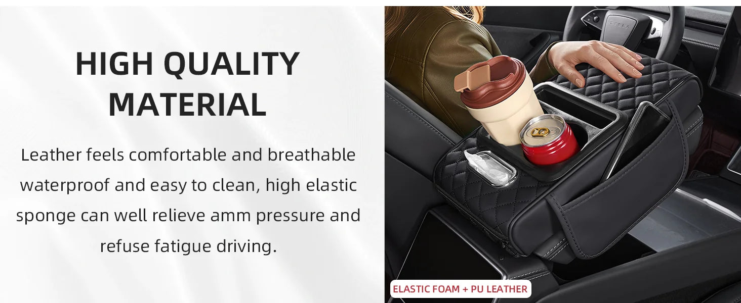 Car Center Console Organizer with Cup Holder & Armrest Cushion Pad