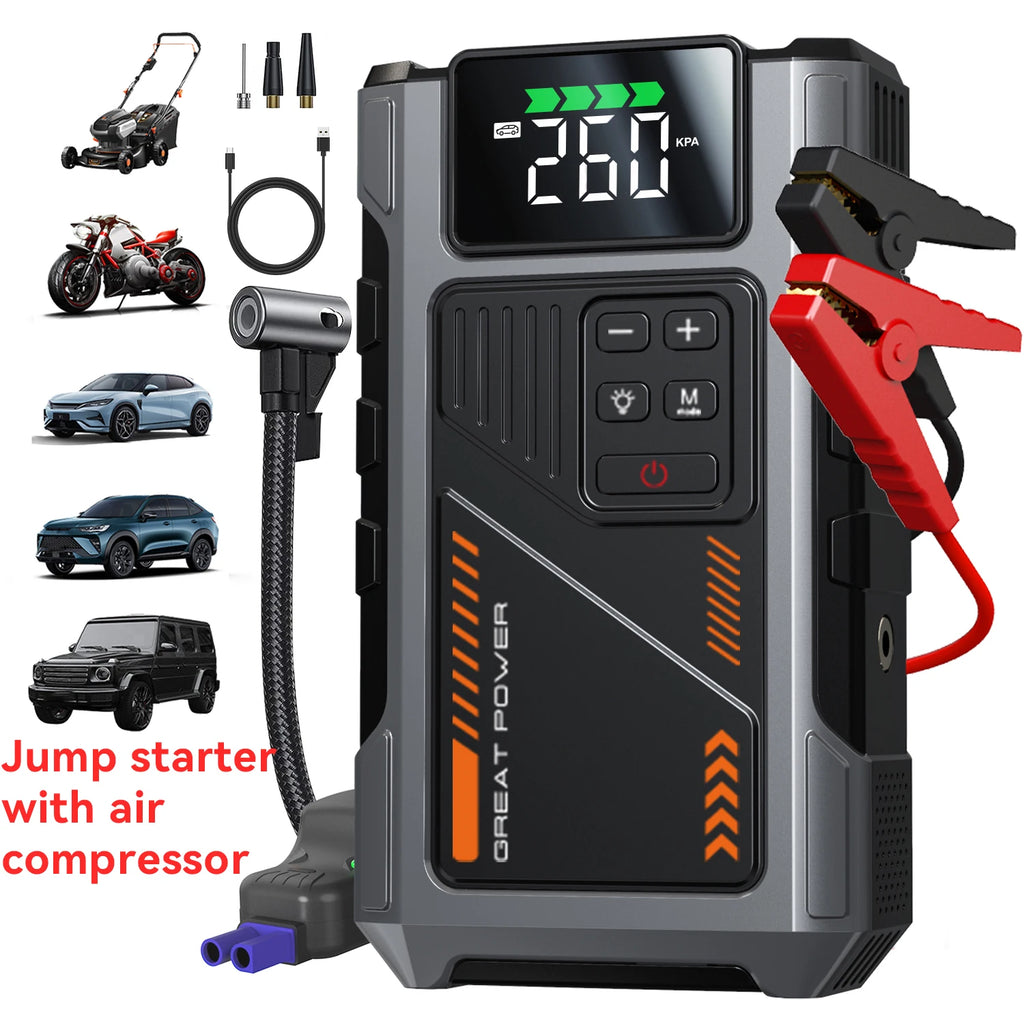 Portable Car Jump Starter With Air Compressor, 3000A Peak(7.5L Gas, 6.5L Diesel) , Jump Starter Battery PackWith150 PSl Tire Inf