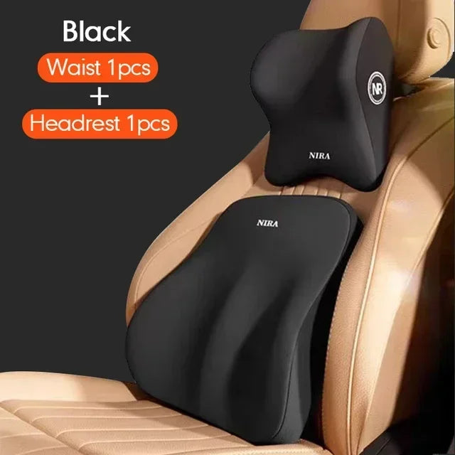 Memory Foam Car Neck Pillow & Lumbar Support Cushion – Driver Comfort Set