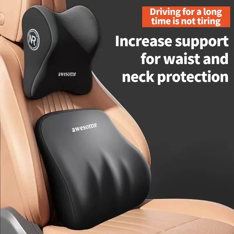 Memory Foam Car Neck Pillow & Lumbar Support Cushion – Driver Comfort Set