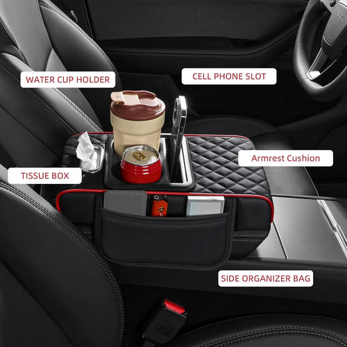 Car Center Console Organizer with Cup Holder & Armrest Cushion Pad