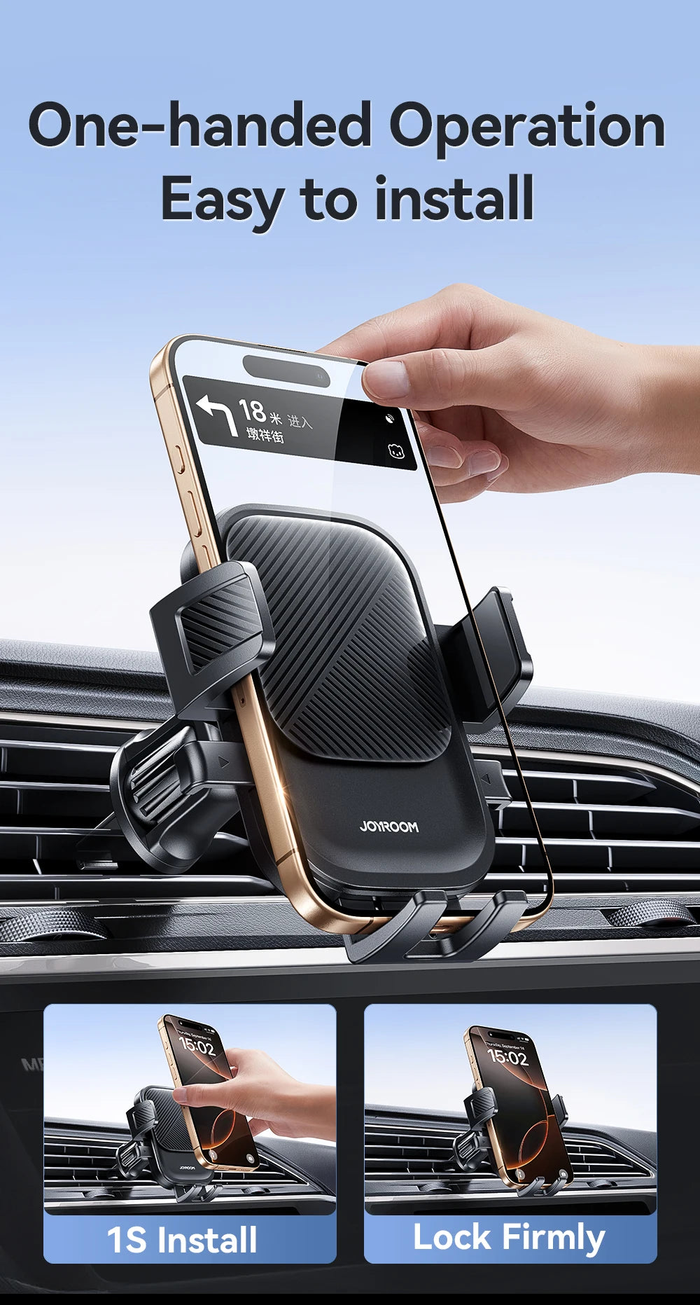 Joyroom 360° Car Phone Mount – Air Vent Holder | One-Hand Operation | Fits 4.7–6.9" Phones