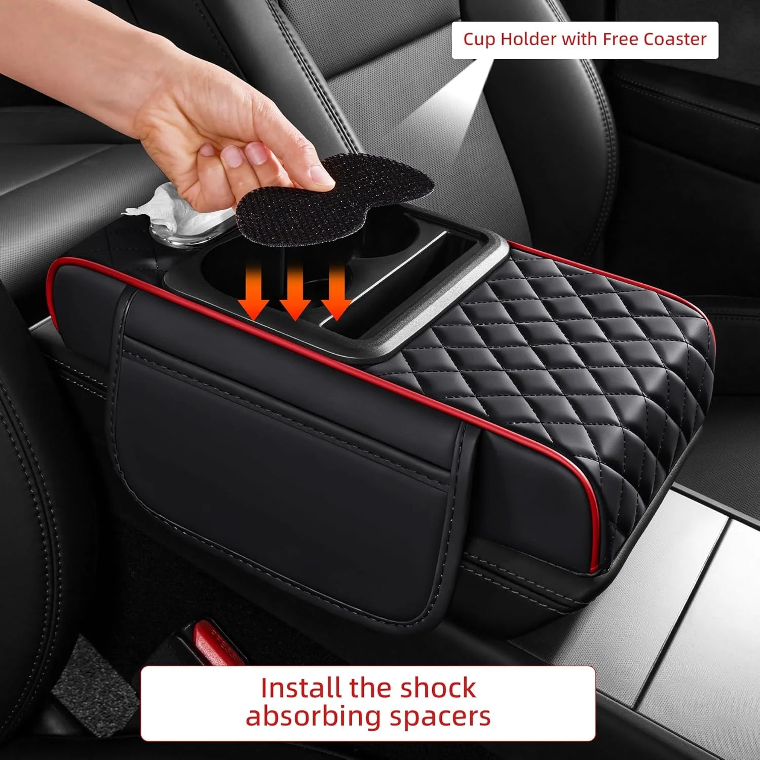 Car Center Console Organizer with Cup Holder & Armrest Cushion Pad