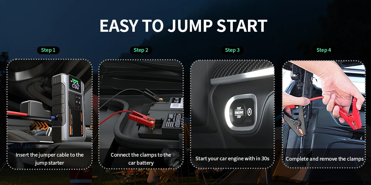 Portable Car Jump Starter With Air Compressor, 3000A Peak(7.5L Gas, 6.5L Diesel) , Jump Starter Battery PackWith150 PSl Tire Inf
