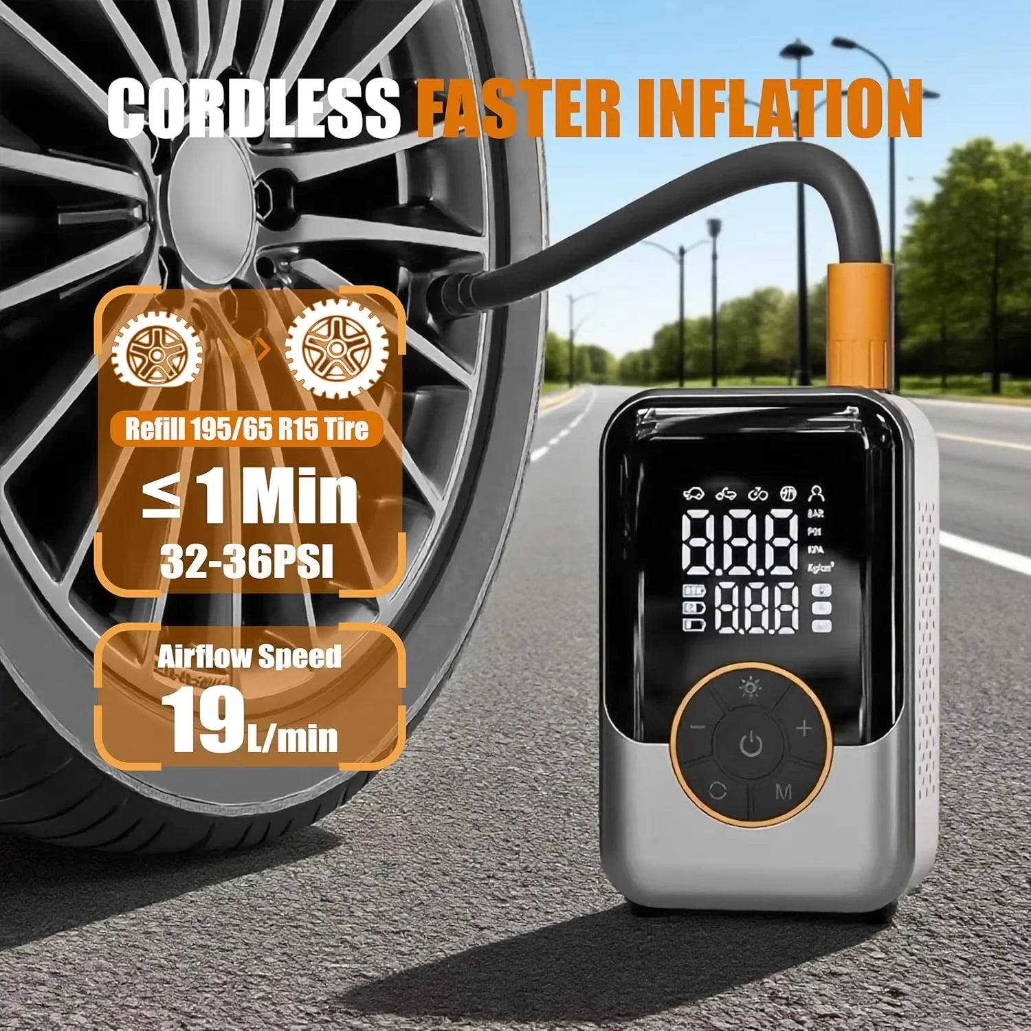 Portable Air Pump Wireless Car Tire Inflator Electric Air Compressor LCD Display Air Injector for Bike Car Motorcycle Tyre Ball