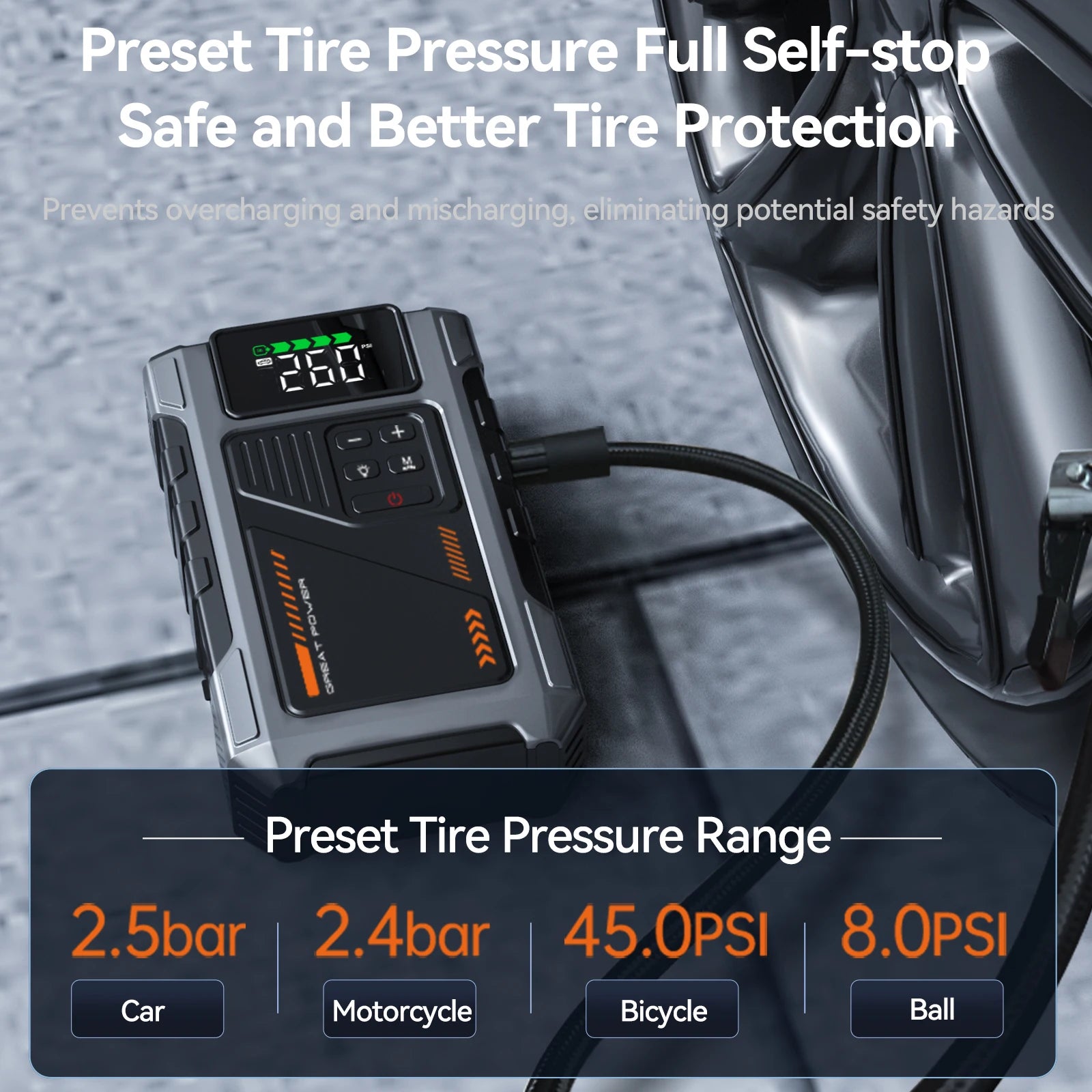 Portable Car Jump Starter With Air Compressor, 3000A Peak(7.5L Gas, 6.5L Diesel) , Jump Starter Battery PackWith150 PSl Tire Inf