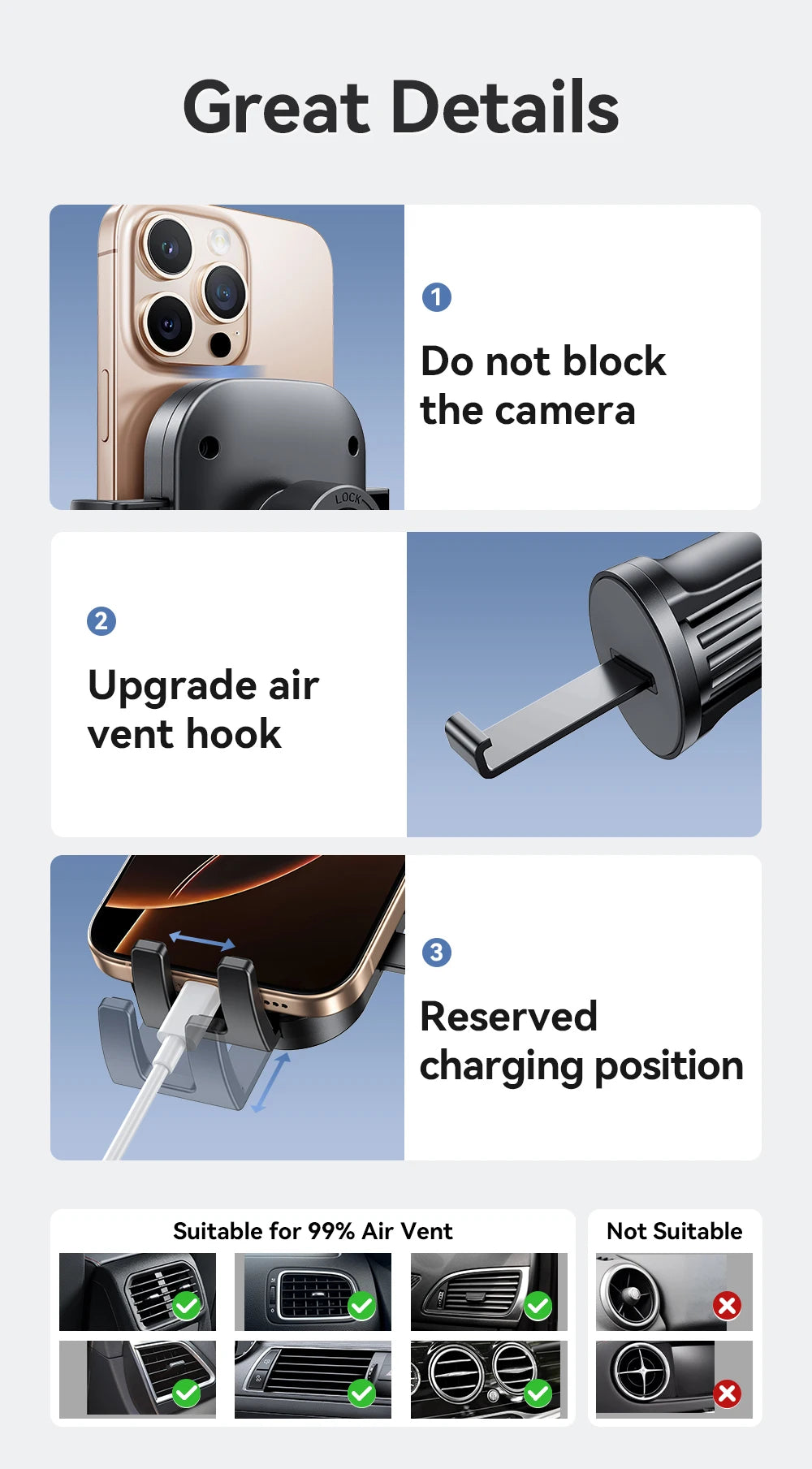 Joyroom 360° Car Phone Mount – Air Vent Holder | One-Hand Operation | Fits 4.7–6.9" Phones