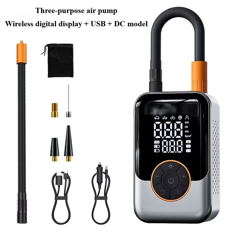 Portable Air Pump Wireless Car Tire Inflator Electric Air Compressor LCD Display Air Injector for Bike Car Motorcycle Tyre Ball
