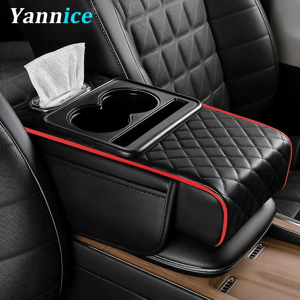 Car Center Console Organizer with Cup Holder & Armrest Cushion Pad