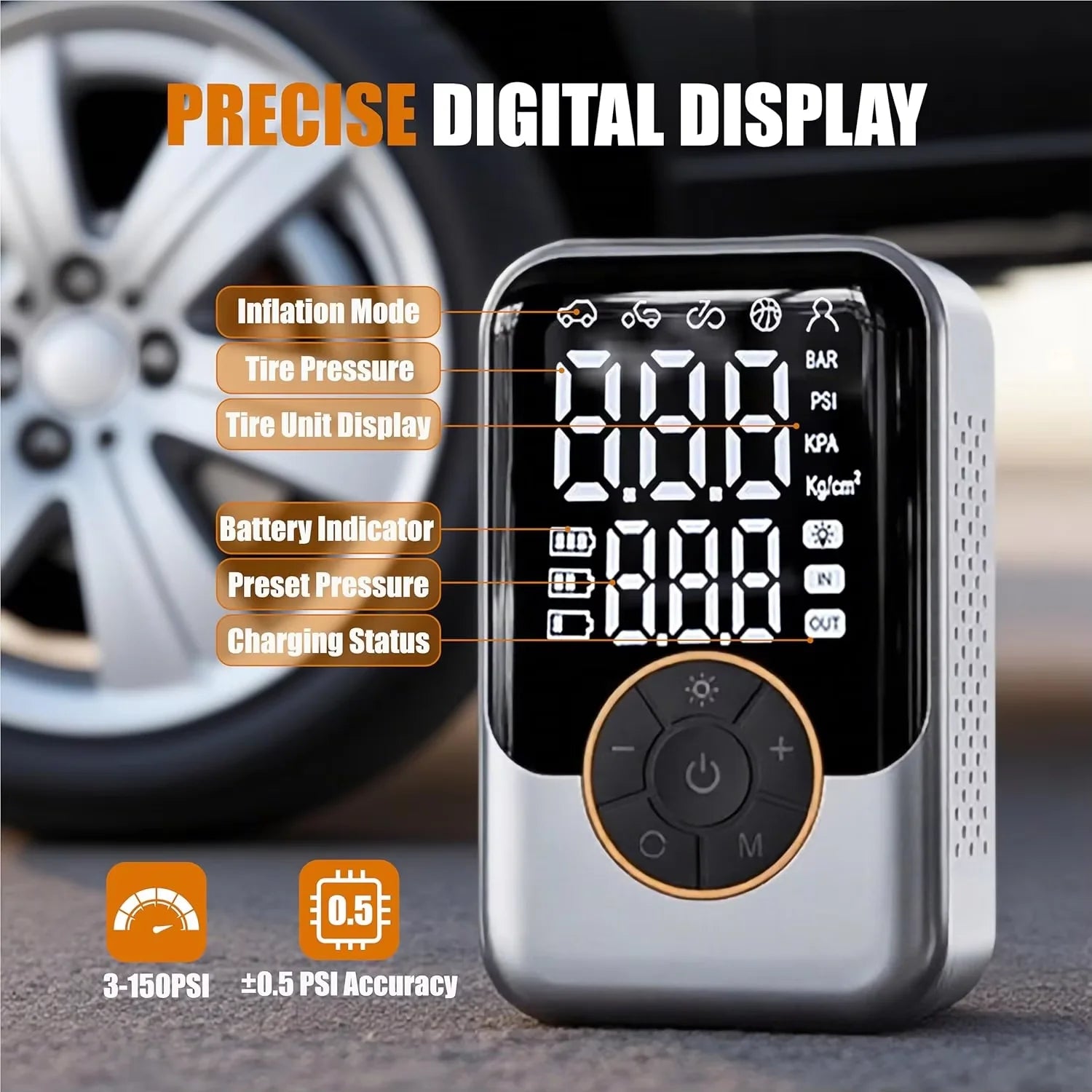 Portable Air Pump Wireless Car Tire Inflator Electric Air Compressor LCD Display Air Injector for Bike Car Motorcycle Tyre Ball