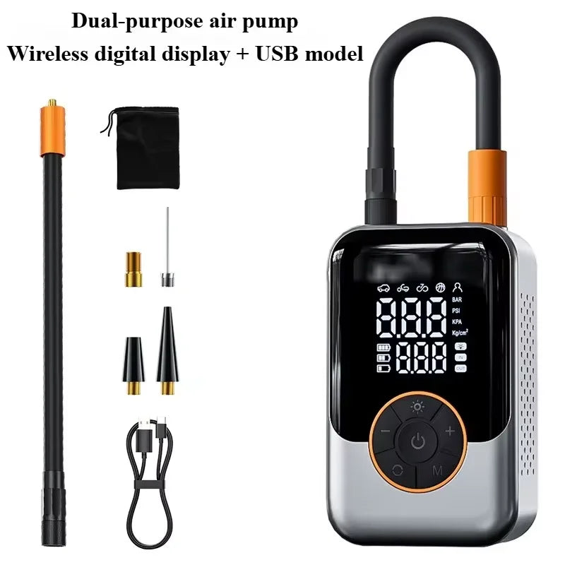 Portable Air Pump Wireless Car Tire Inflator Electric Air Compressor LCD Display Air Injector for Bike Car Motorcycle Tyre Ball