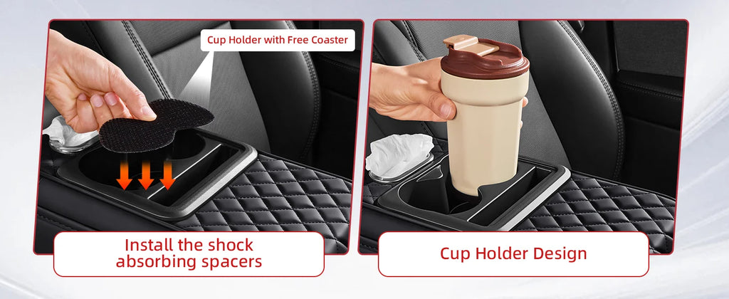 Car Center Console Organizer with Cup Holder & Armrest Cushion Pad