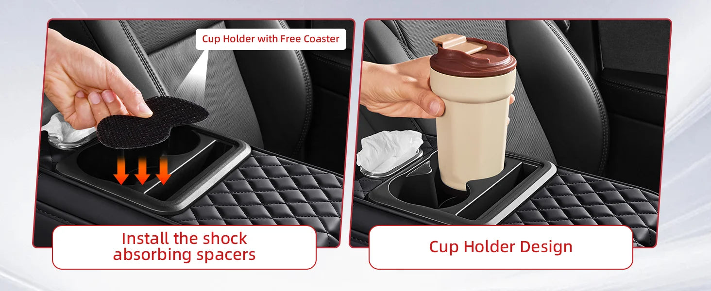 Car Center Console Organizer with Cup Holder & Armrest Cushion Pad