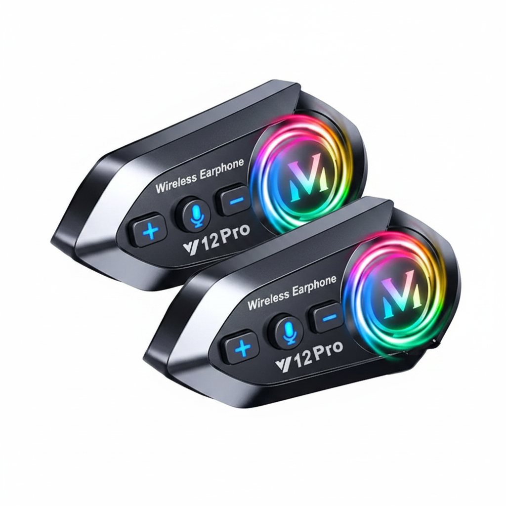 Y12 Pro Motorcycle Bluetooth Intercom – 2 Rider Set | 500M Range | IPX6 Waterproof