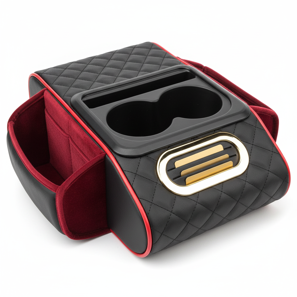 Car Center Console Organizer with Cup Holder & Armrest Cushion Pad