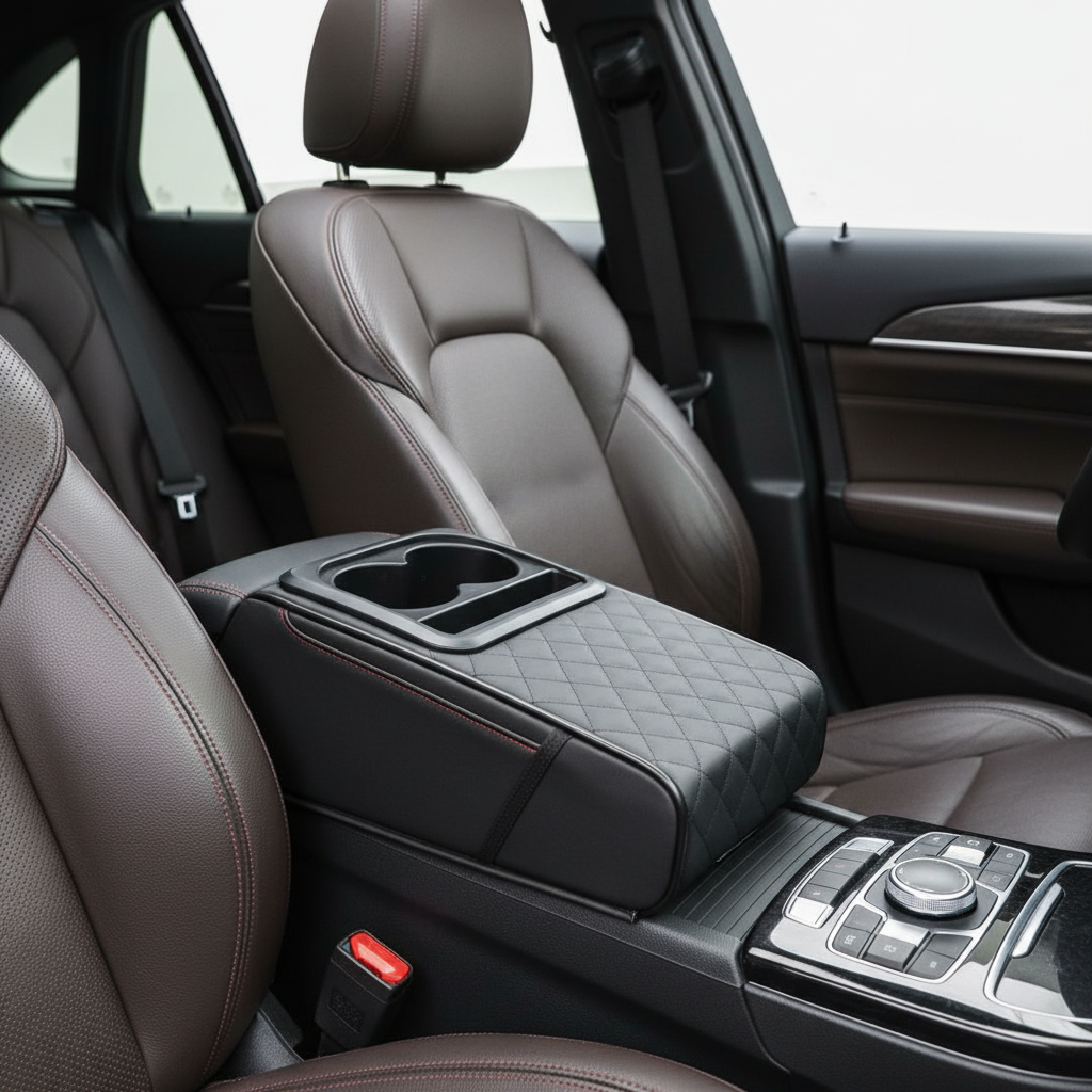 Car Center Console Organizer with Cup Holder & Armrest Cushion Pad