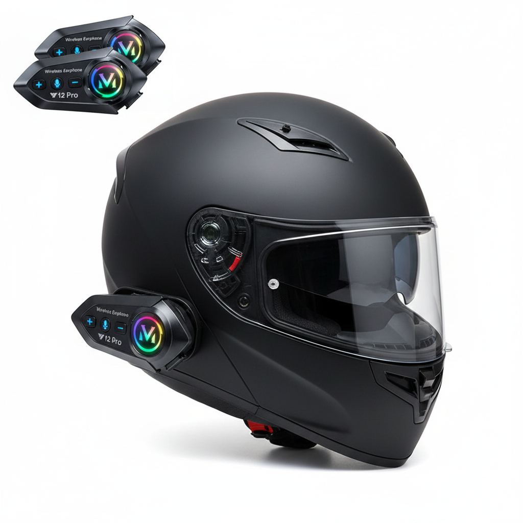 Y12 Pro Motorcycle Bluetooth Intercom – 2 Rider Set | 500M Range | IPX6 Waterproof