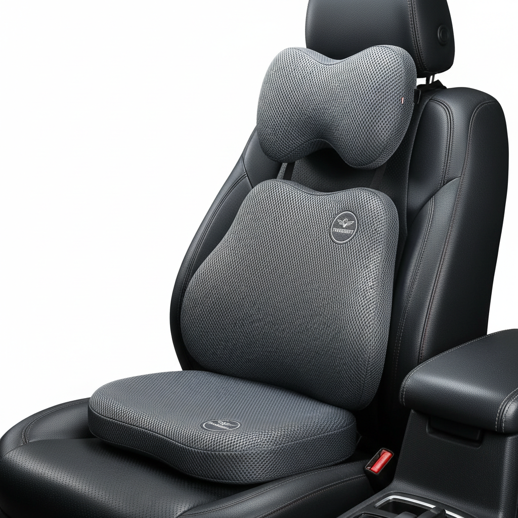 Memory foam car neck pillow and lumbar support cushion