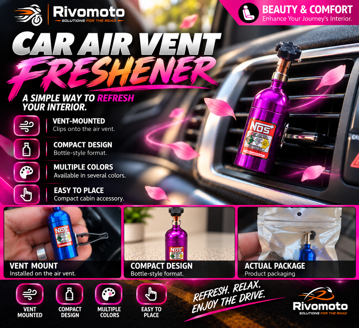 RivoMoto Car Air Vent Freshener – Beauty & Comfort official cover