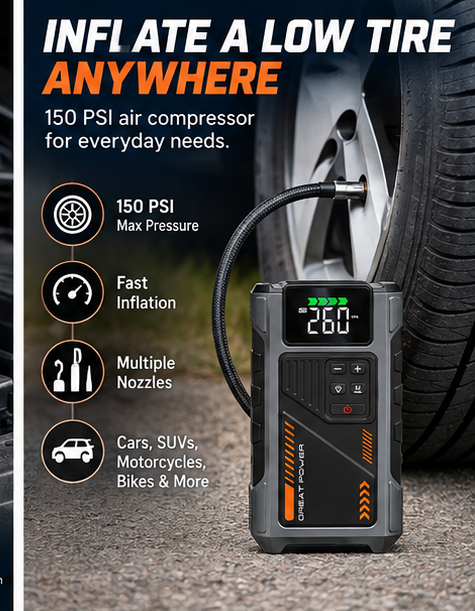 RivoMoto 150 PSI tire inflator in use