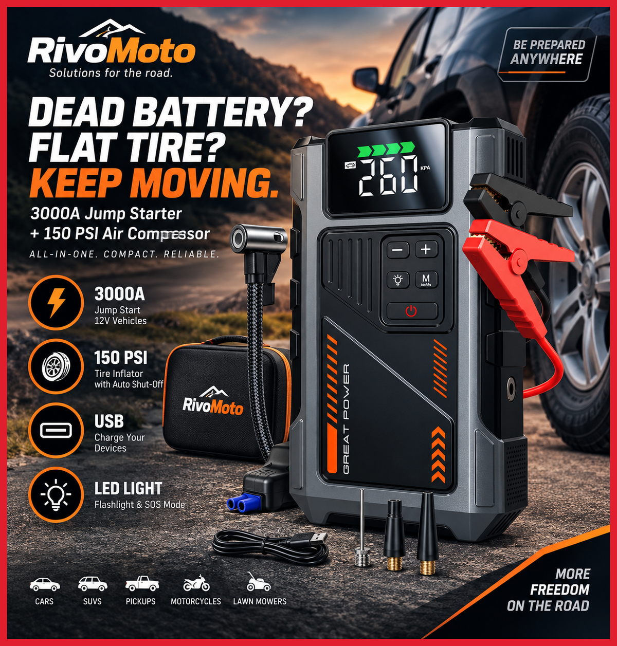 RivoMoto Jump Starter – Roadside Emergencies