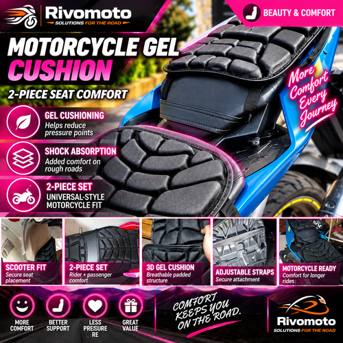 RivoMoto Motorcycle Gel Cushion – portada magenta Beauty & Comfort aprobada