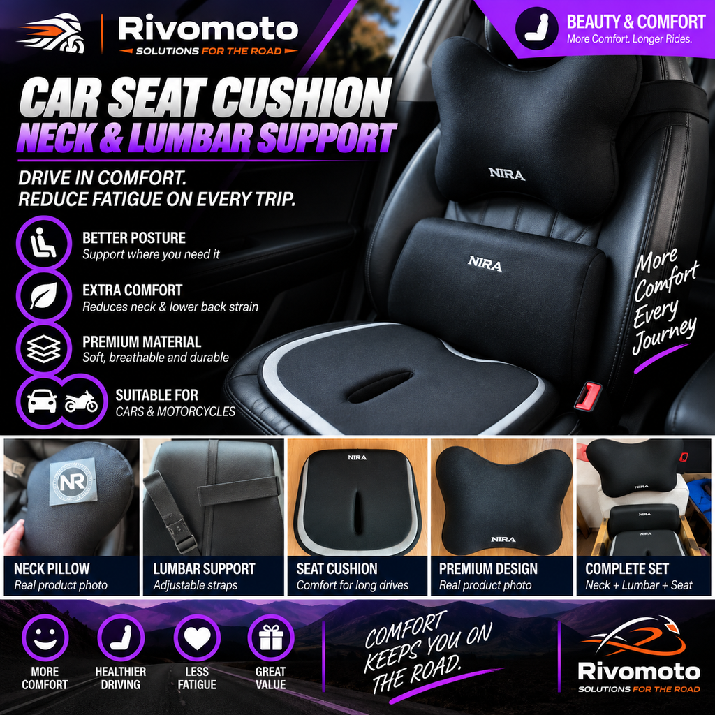 RivoMoto NIRA car seat neck and lumbar support comfort set