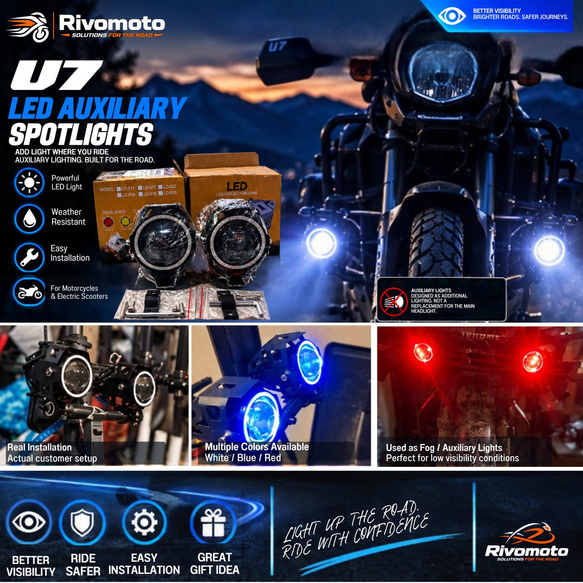 RivoMoto U7 LED Auxiliary Spotlights official product cover