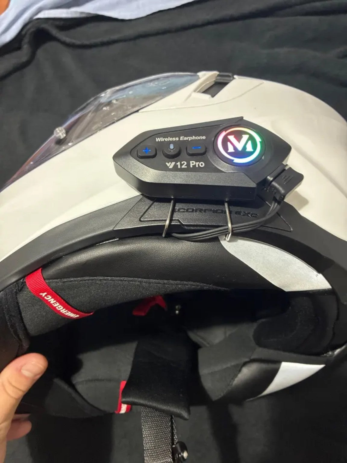Y12 Pro motorcycle Bluetooth intercom real installation on helmet